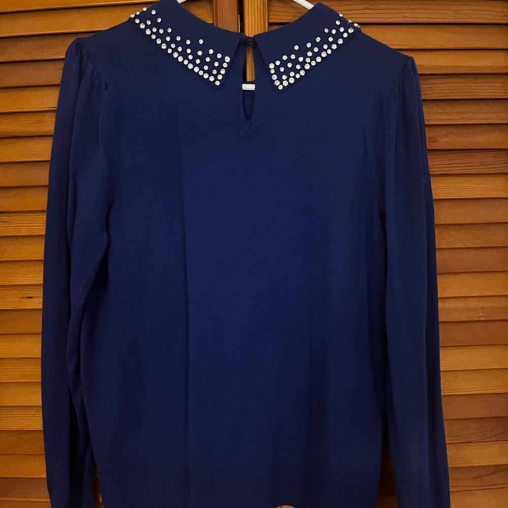 LOFT Collared Blue Rhinestone Sweater - Picture 2 of 3